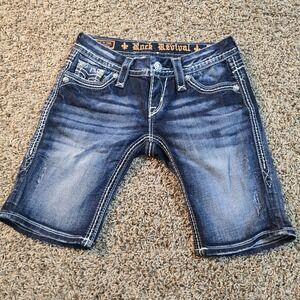 Rock Revival Womans Maggie Bermuda Y2k Jean Shorts Size 25